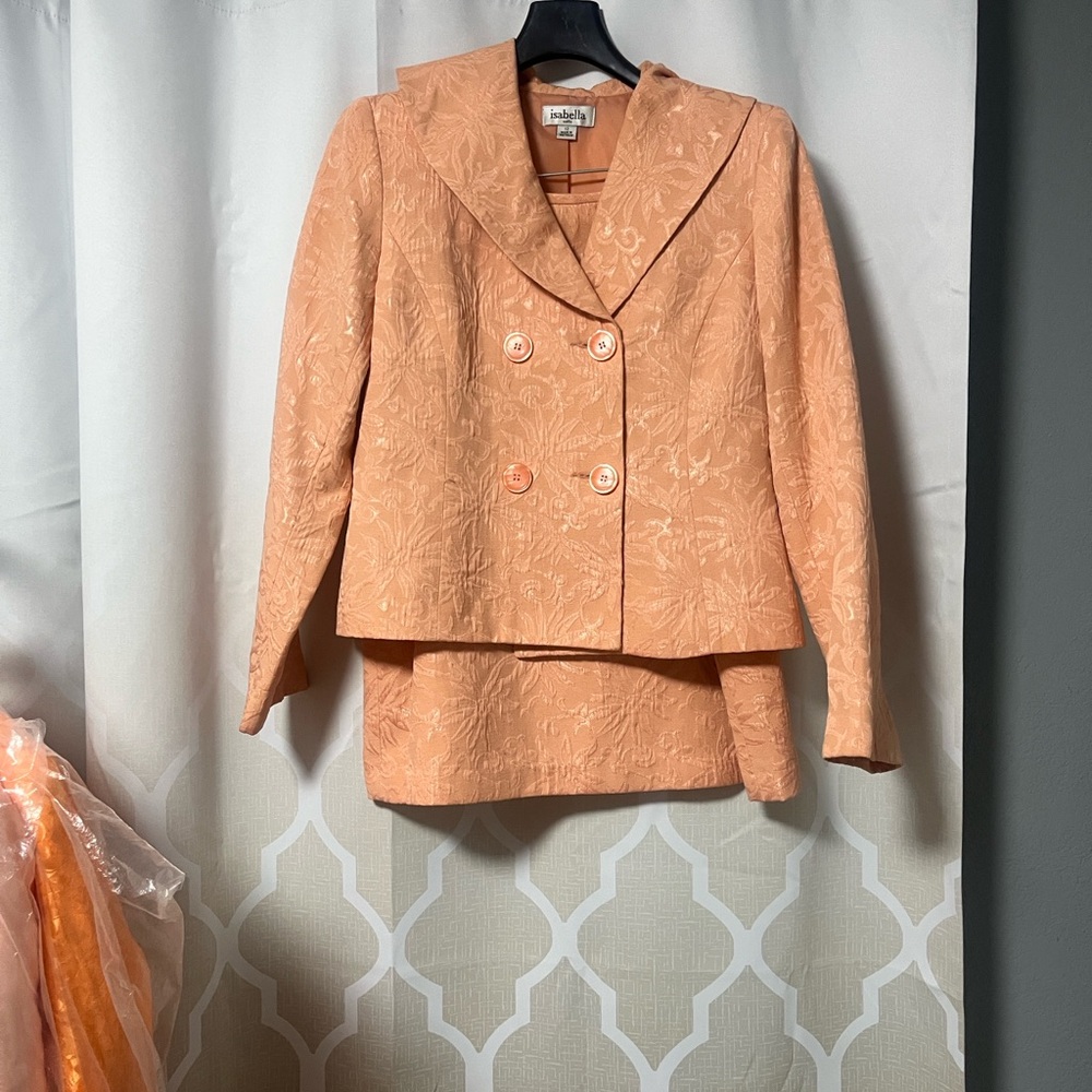 Peach Floral Jacquard Double-Breasted Blazer